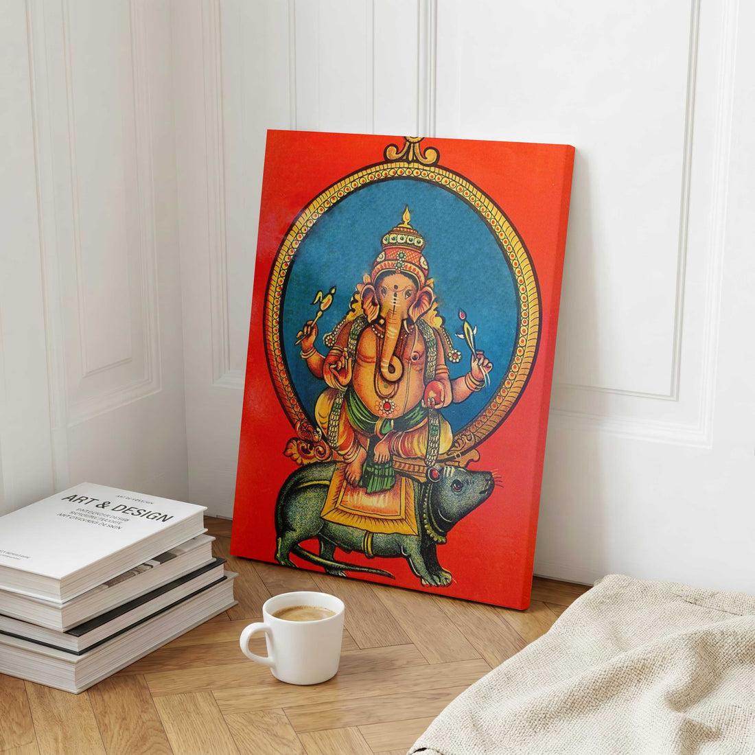 Mushka Ganpati Painting – Lord Ganesha With His Vahana | MeriDeewar.com 2 : 3 Vertical Premium Wall Art Canvas by MeriDeewar