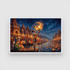 Ganga Aarti at Varanasi Ghats Wall Art | Spiritual Oil Painting Style Framed Print 2 : 3 Horizontal Premium Wall Art Canvas by MeriDeewar