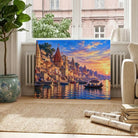Ganga Aarti Varanasi | Sacred Kashi Ghats Sunset Gallery Wrap Canvas Curate Gallery Wrap Premium Wall Art Canvas by MeriDeewar
