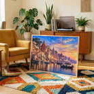 Ganga Aarti Varanasi | Sacred Kashi Ghats Sunset Gallery Wrap Canvas Curate Pinewood Premium Wall Art Canvas by MeriDeewar