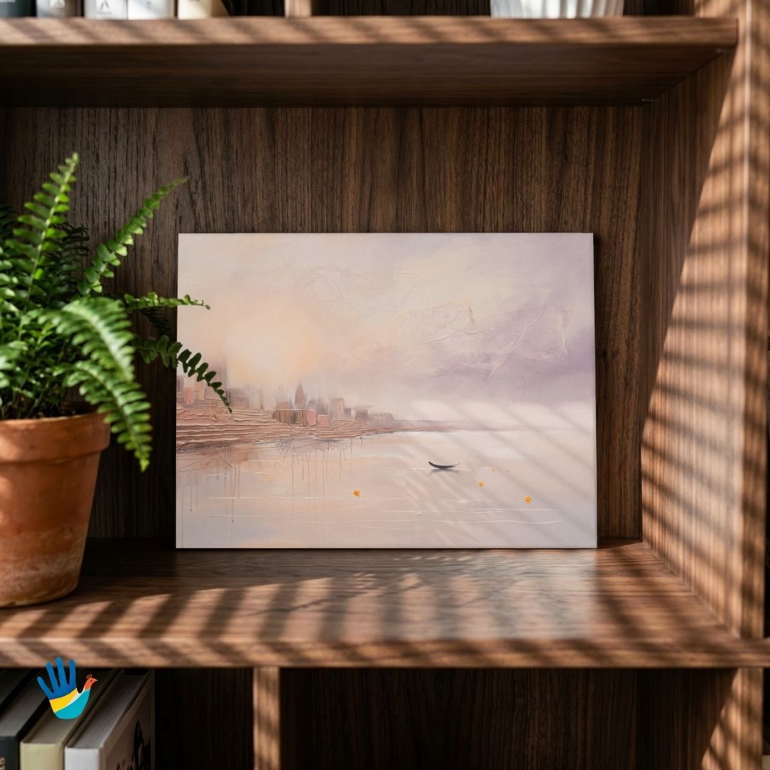 Ganga at First Light | Varanasi Abstract Art 3 : 2 Horizontal Premium Wall Art Canvas by MeriDeewar
