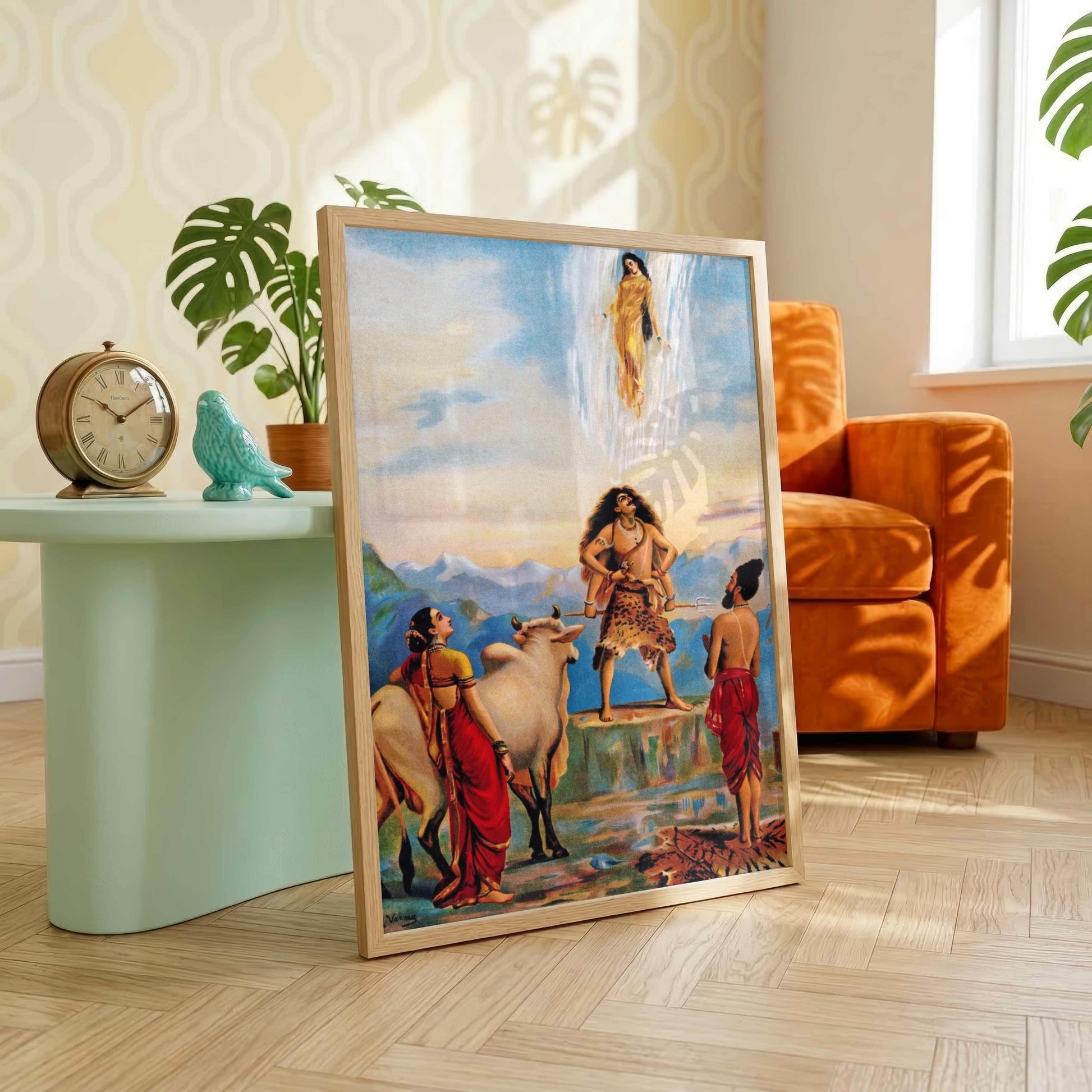 Gangawataran Painting by Raja Ravi Varma | Shiva Ganga Spiritual Wall Art for Home 3 : 4 Vertical Premium Wall Art Canvas by MeriDeewar