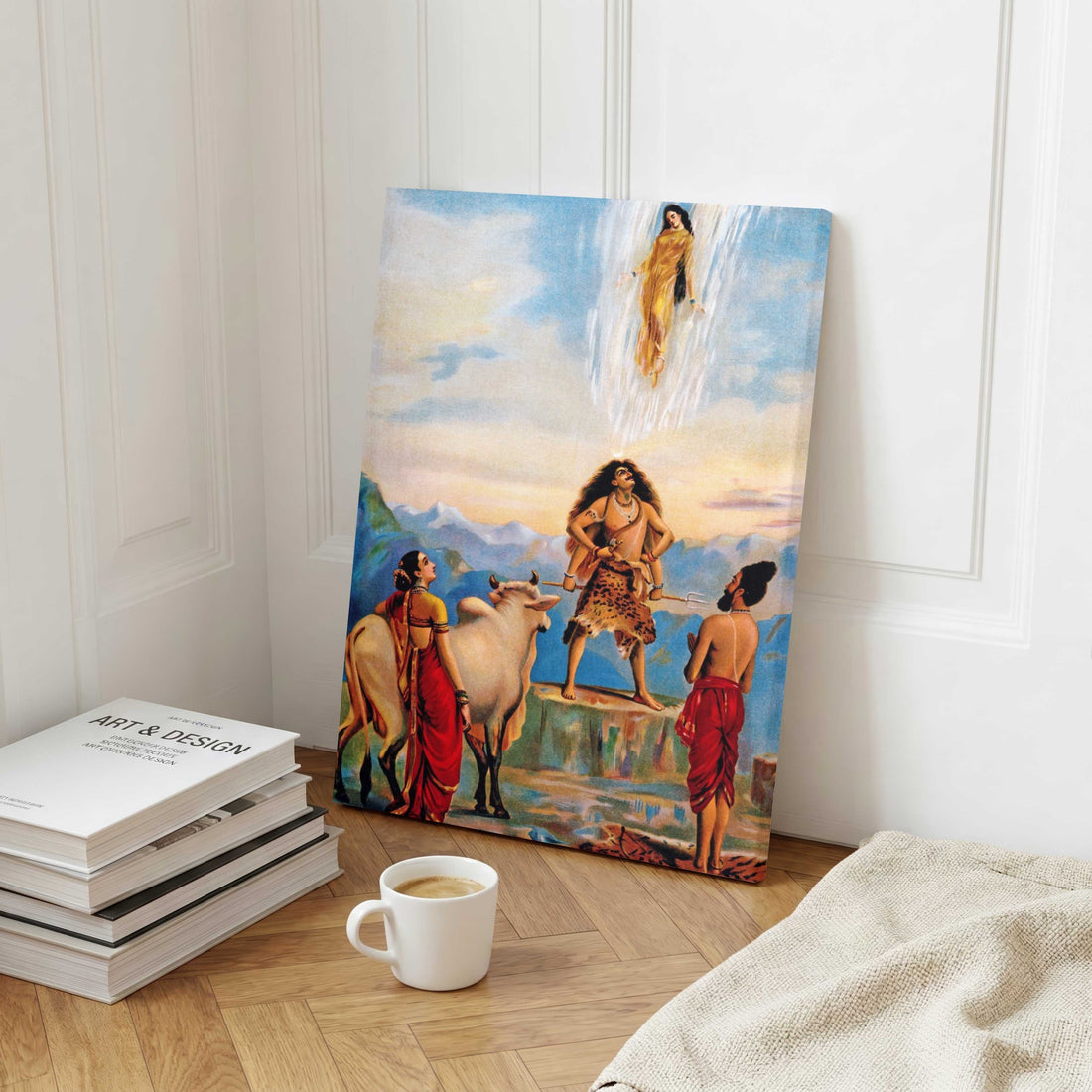 Gangawataran Painting – Raja Ravi Varma Indian Mythology Wall Art | MeriDeewar 3 : 4.2 Vertical Premium Wall Art Canvas by MeriDeewar