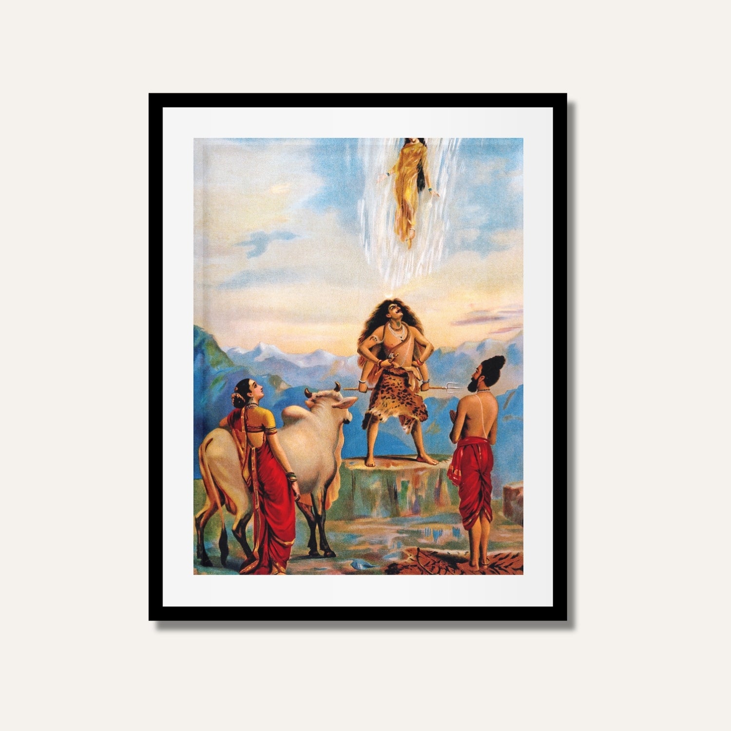 Gangawataran Painting – Raja Ravi Varma Indian Mythology Wall Art | MeriDeewar 3 : 4.2 Vertical Premium Wall Art Canvas by MeriDeewar