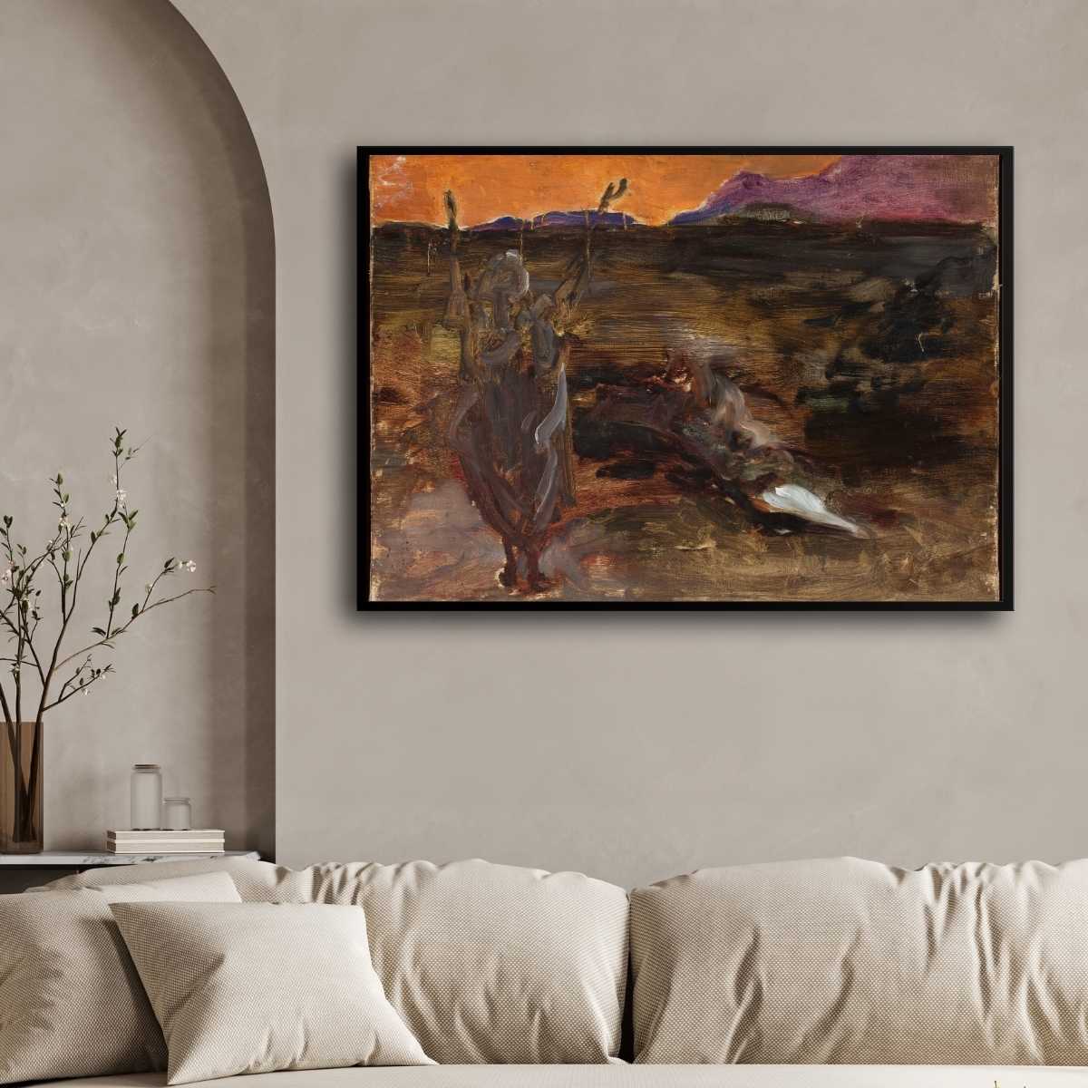 Ganges After Sunset Oil Painting | Horizontal Framed Print 4 : 3 Horizontal Premium Wall Art Canvas by MeriDeewar