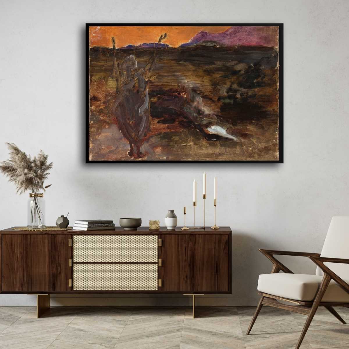 Ganges After Sunset Oil Painting | Horizontal Framed Print 4 : 3 Horizontal Premium Wall Art Canvas by MeriDeewar