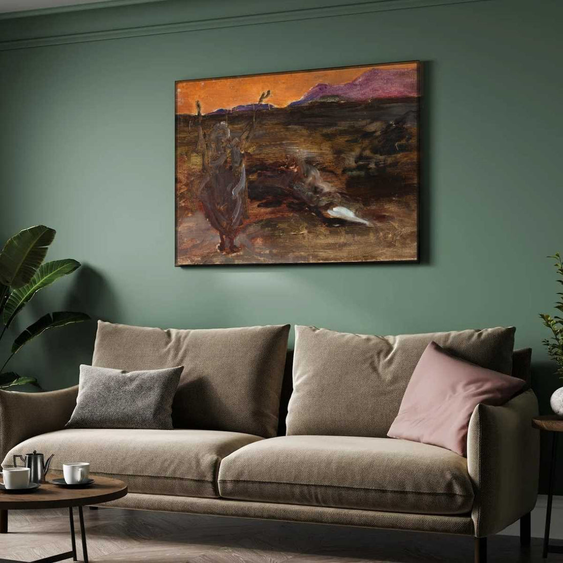 Ganges After Sunset Oil Painting | Horizontal Framed Print 4 : 3 Horizontal Premium Wall Art Canvas by MeriDeewar
