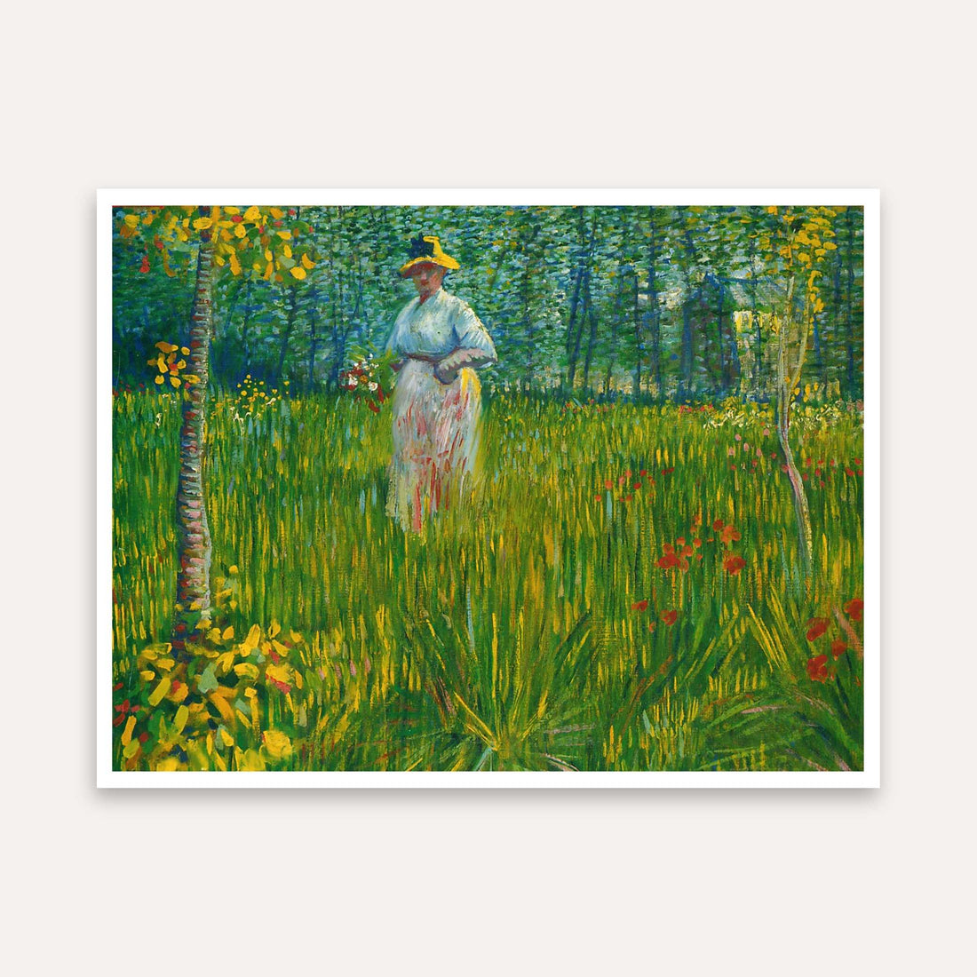 Garden Scenery Painting for Living Room | Van Gogh Woman in Garden | Wall Art Print 4 : 3 Horizontal Premium Wall Art Canvas by MeriDeewar