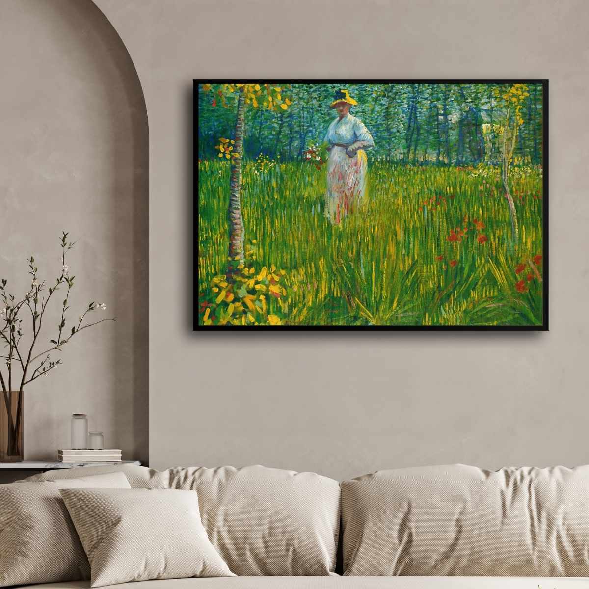 Garden Scenery Painting for Living Room | Van Gogh Woman in Garden | Wall Art Print 4 : 3 Horizontal Premium Wall Art Canvas by MeriDeewar