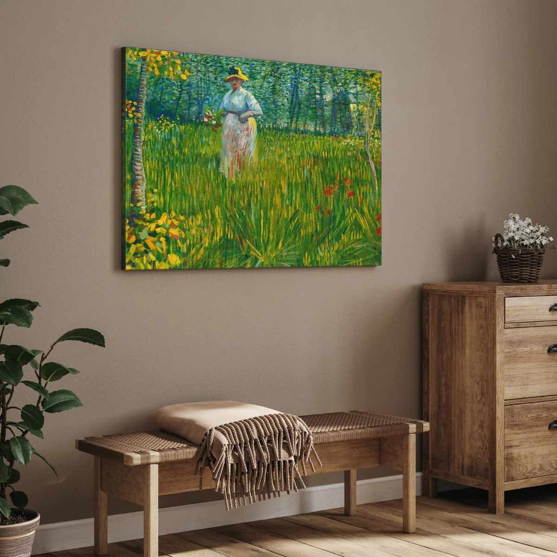 Garden Scenery Painting for Living Room | Van Gogh Woman in Garden | Wall Art Print 4 : 3 Horizontal Premium Wall Art Canvas by MeriDeewar