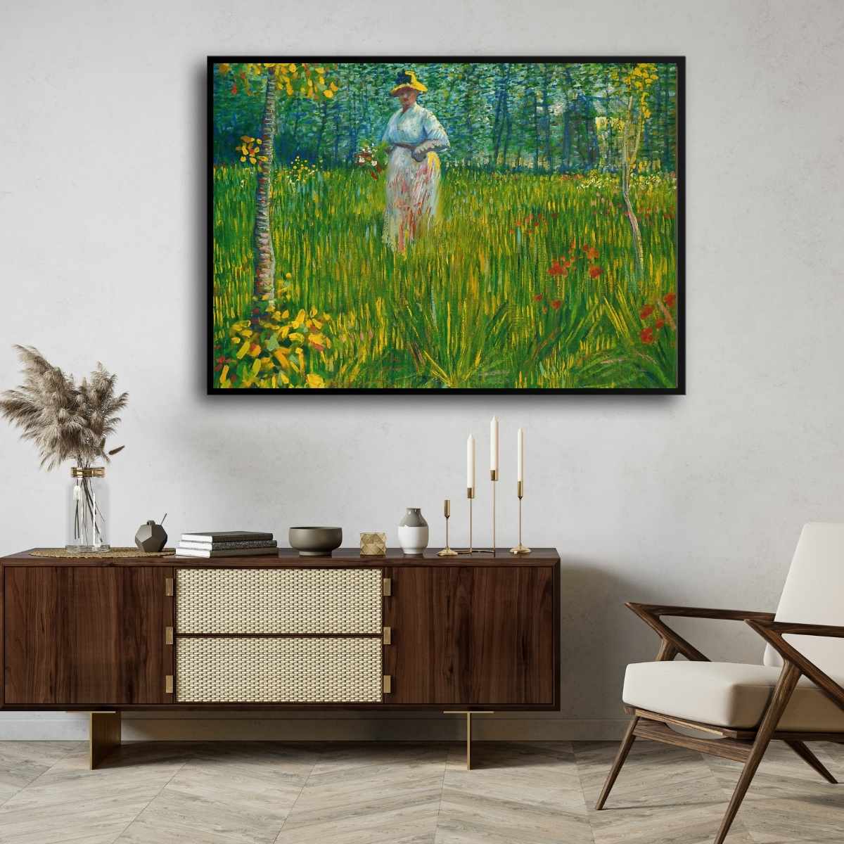 Garden Scenery Painting for Living Room | Van Gogh Woman in Garden | Wall Art Print 4 : 3 Horizontal Premium Wall Art Canvas by MeriDeewar