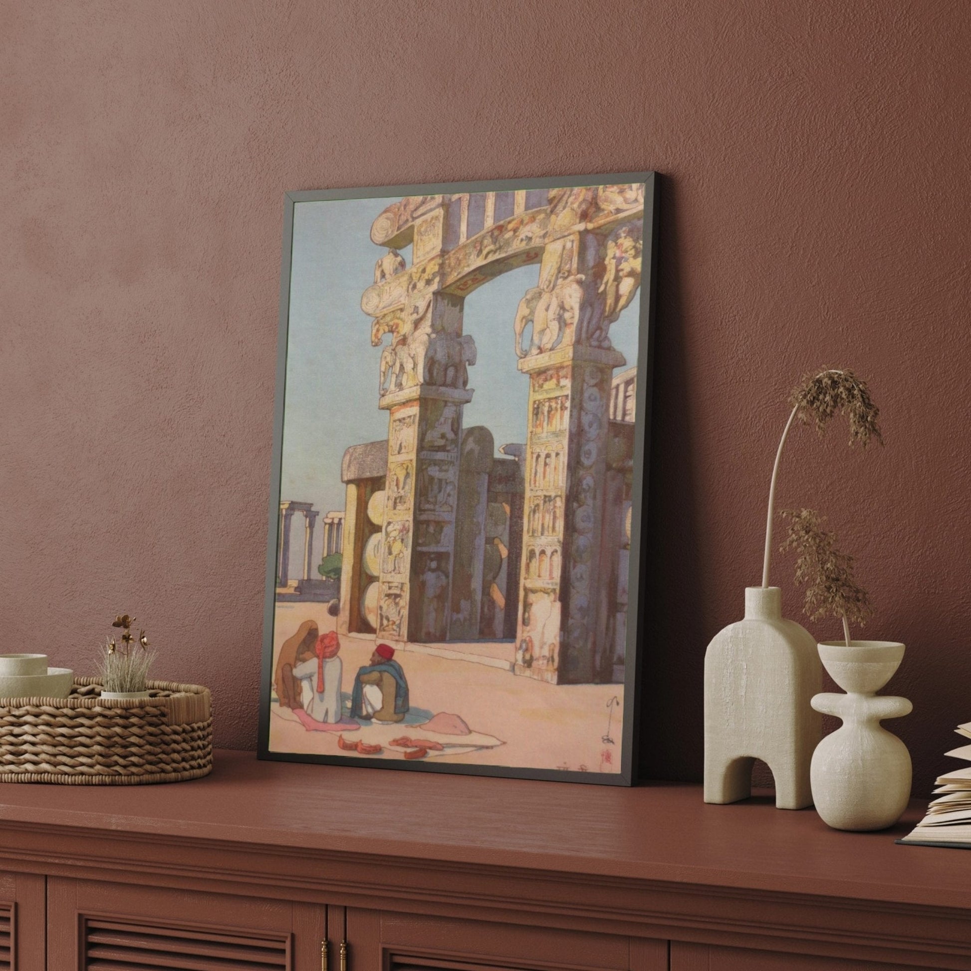 Gate To Sanchi Stupa by Yoshida Hiroshi 2 : 3 Vertical Premium Wall Art Canvas by MeriDeewar