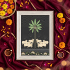 Gau Sangam Pichwai | Sacred Cow Herd Framed Art Curate Oakwood mix / Small Premium Wall Art Canvas by MeriDeewar