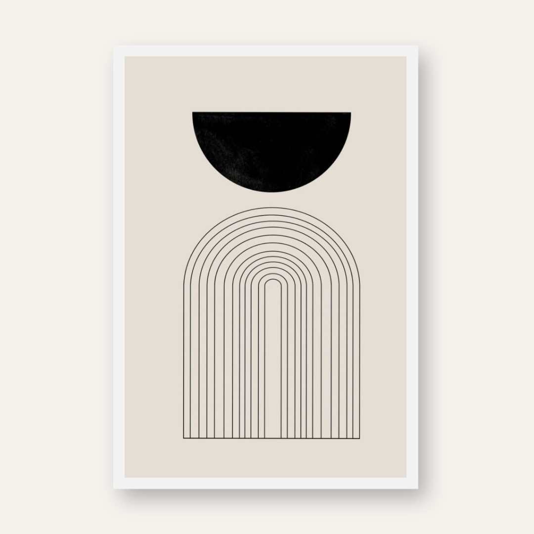 Geometric Arch and Half Circle Poster | Vertical Contemporary Boho White Framed Wall Art 2 : 3 Vertical Premium Wall Art Canvas by MeriDeewar