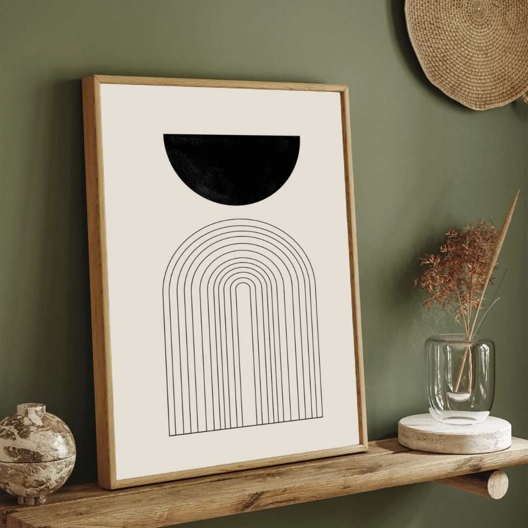 Geometric Arch and Half Circle Poster | Vertical Contemporary Boho White Framed Wall Art 2 : 3 Vertical Premium Wall Art Canvas by MeriDeewar