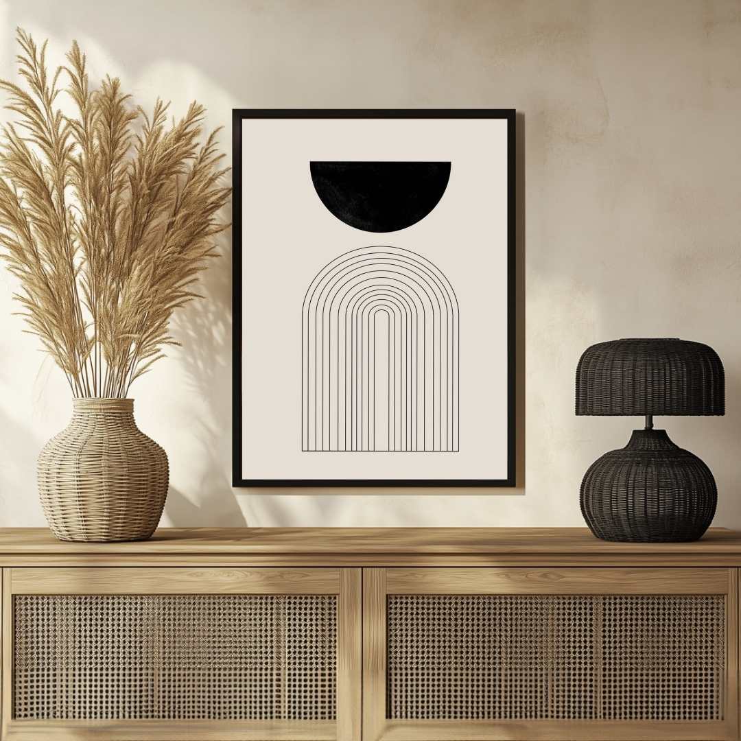 Geometric Arch and Half Circle Poster | Vertical Contemporary Boho White Framed Wall Art 2 : 3 Vertical Premium Wall Art Canvas by MeriDeewar