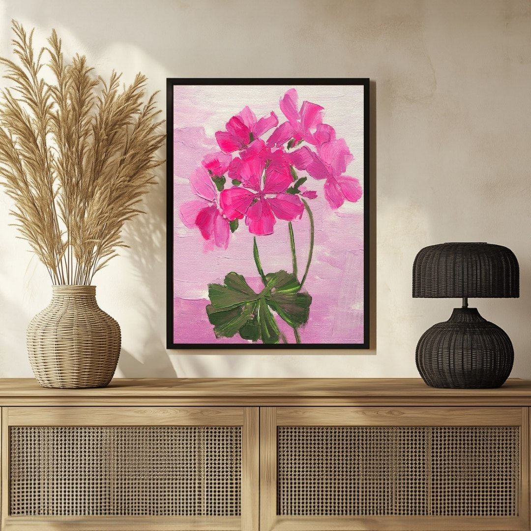 Geranium Flower Abstract Painting 3 : 4 Vertical New Premium Wall Art Canvas by MeriDeewar