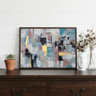 Gilded Horizon in Slate & Rose | Modern Abstract Expressionist Framed Wall Art 4 : 3 Horizontal Premium Wall Art Canvas by MeriDeewar