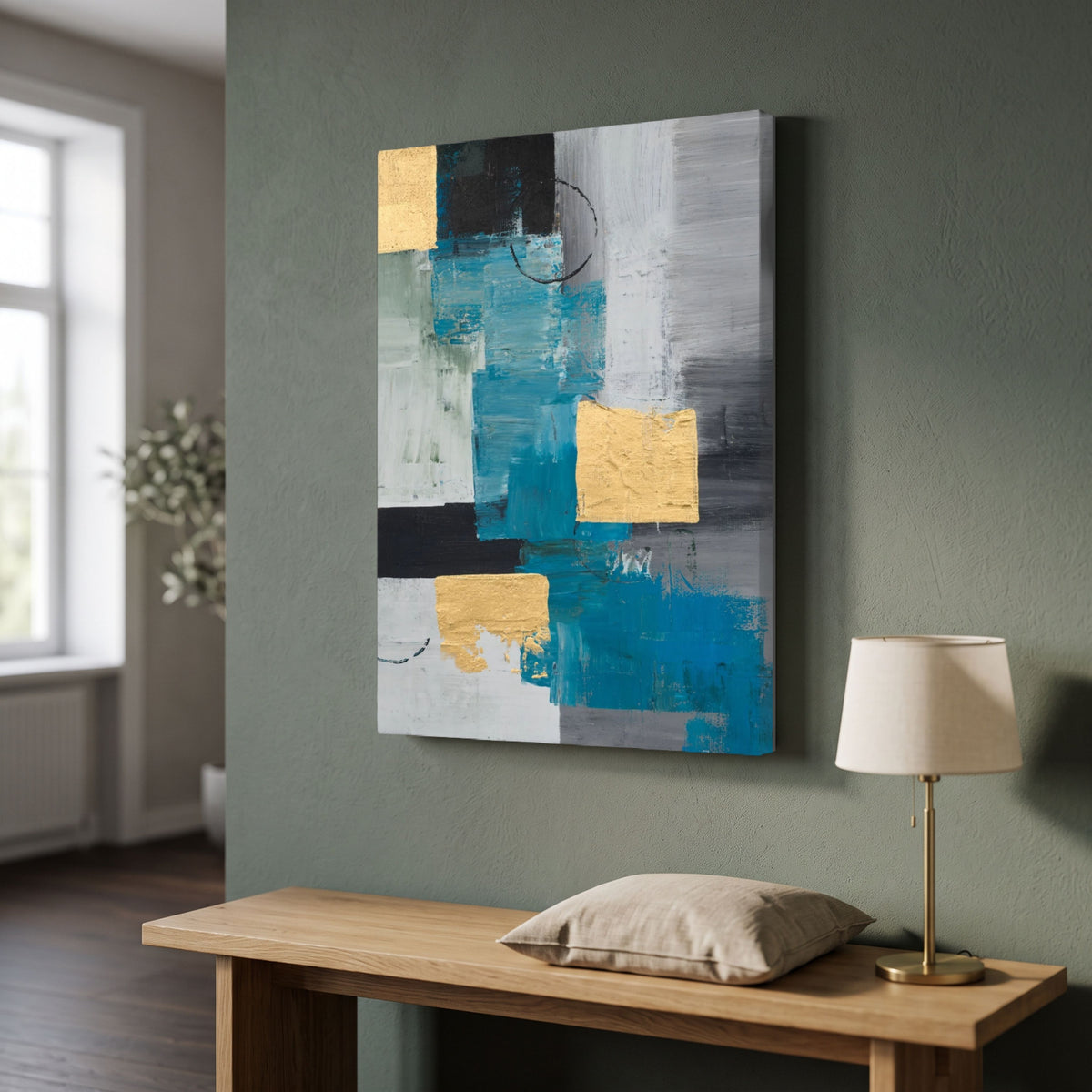 Gilded Mosaic | Modern Textured Gold Leaf & Stone Abstract Wall Art 3 : 4 Vertical Premium Wall Art Canvas by MeriDeewar