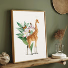 Giraffe & Lilies — Botanical Garden Canvas Print 2 : 3 Vertical Premium Wall Art Canvas by MeriDeewar