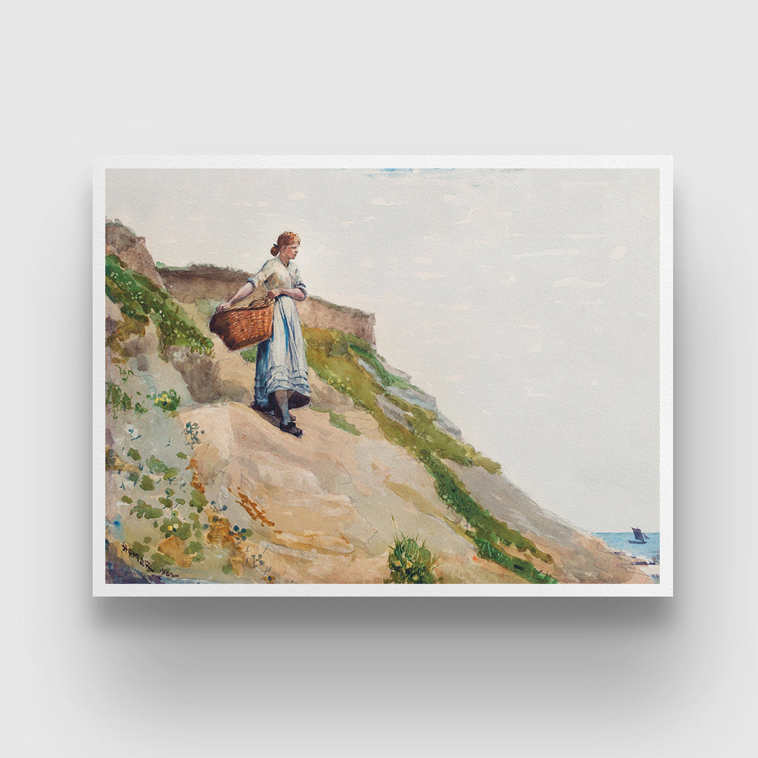 Girl Carrying A Basket Painting by Winslow Homer 3 : 4 Horizontal New Premium Wall Art Canvas by MeriDeewar