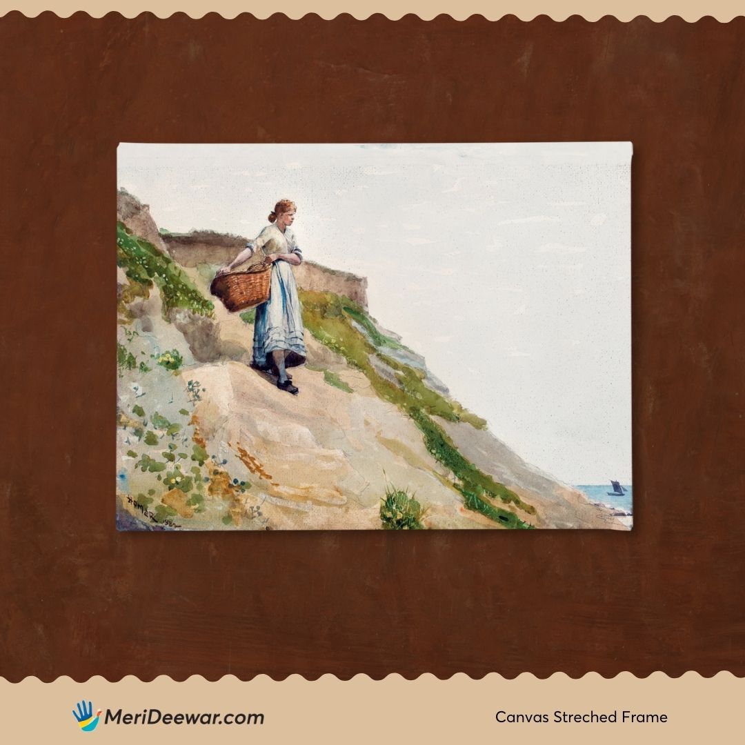 Girl Carrying A Basket Painting by Winslow Homer 3 : 4 Horizontal New Premium Wall Art Canvas by MeriDeewar