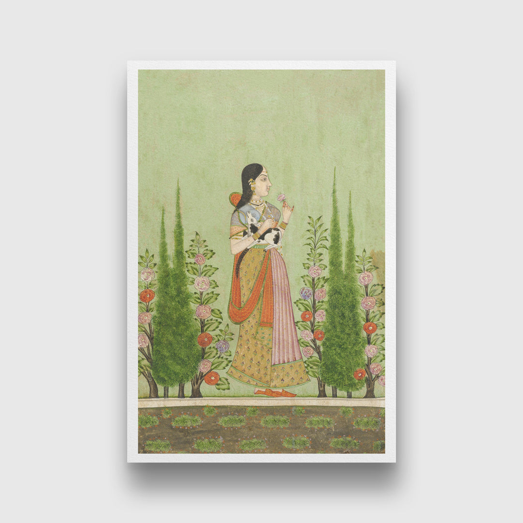 Girl Holding a Calf art Painting 2 : 3 Vertical Premium Wall Art Canvas by MeriDeewar
