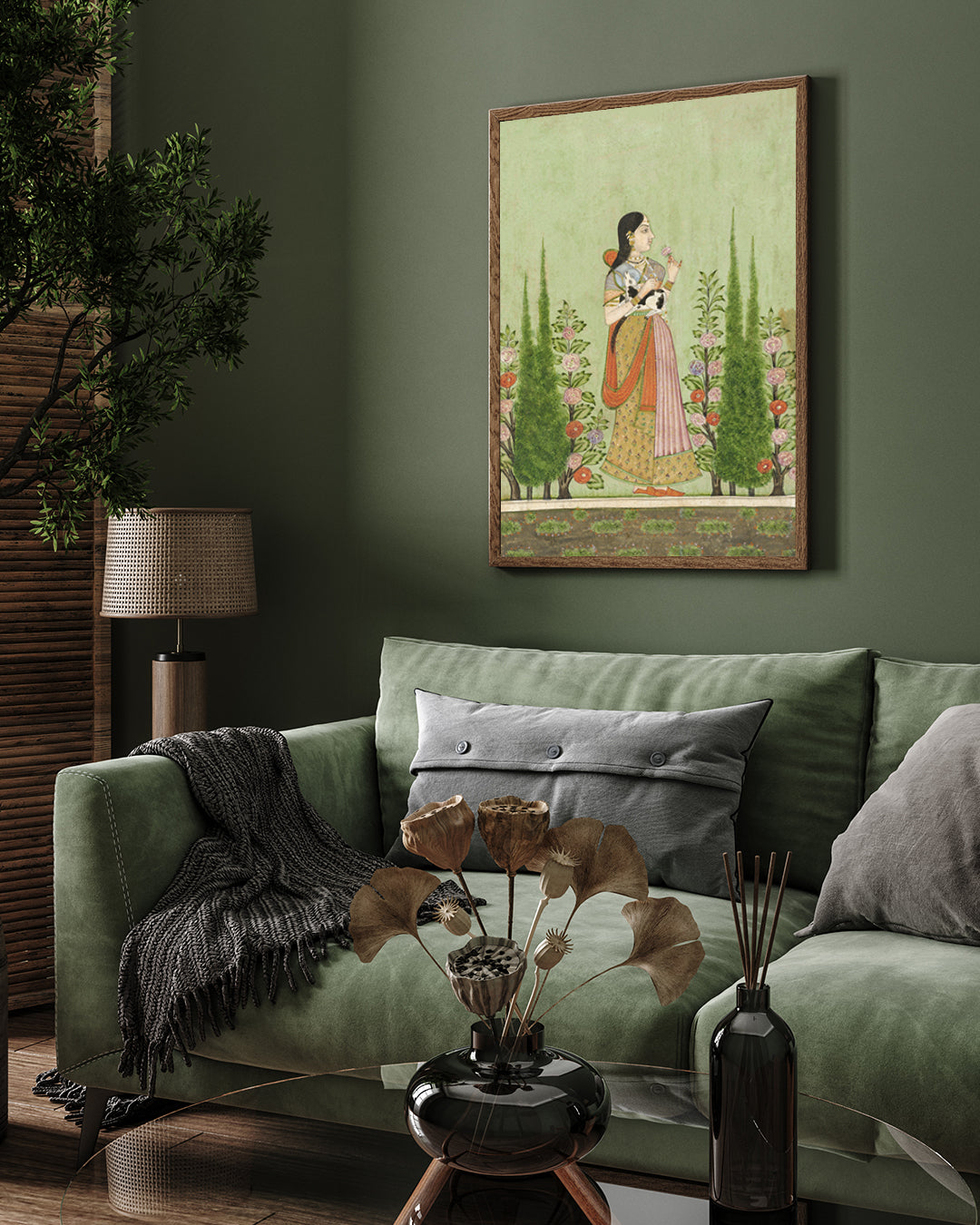 Girl Holding a Calf art Painting 2 : 3 Vertical Premium Wall Art Canvas by MeriDeewar