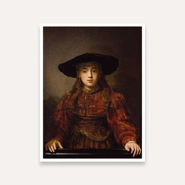 Girl in a Picture Frame by Rembrandt | Classic Portrait Wall Painting for Living Room 3 : 4 Vertical Premium Wall Art Canvas by MeriDeewar