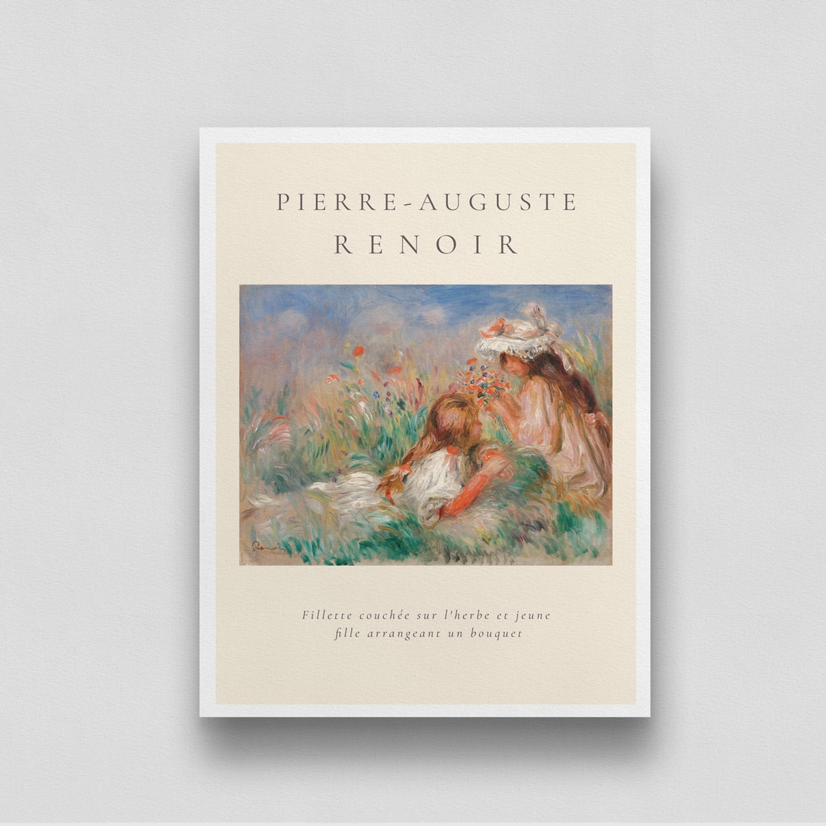 Girls In The Grass Arranging A Bouquet Painting By Pierre-Auguste Renoir 3 : 4 Vertical New Premium Wall Art Canvas by MeriDeewar