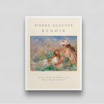 Girls In The Grass Arranging A Bouquet Painting By Pierre-Auguste Renoir 3 : 4 Vertical New Premium Wall Art Canvas by MeriDeewar