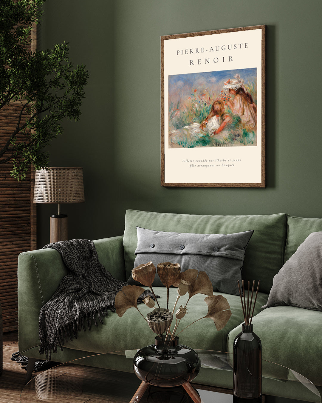 Girls In The Grass Arranging A Bouquet Painting By Pierre-Auguste Renoir 3 : 4 Vertical New Premium Wall Art Canvas by MeriDeewar