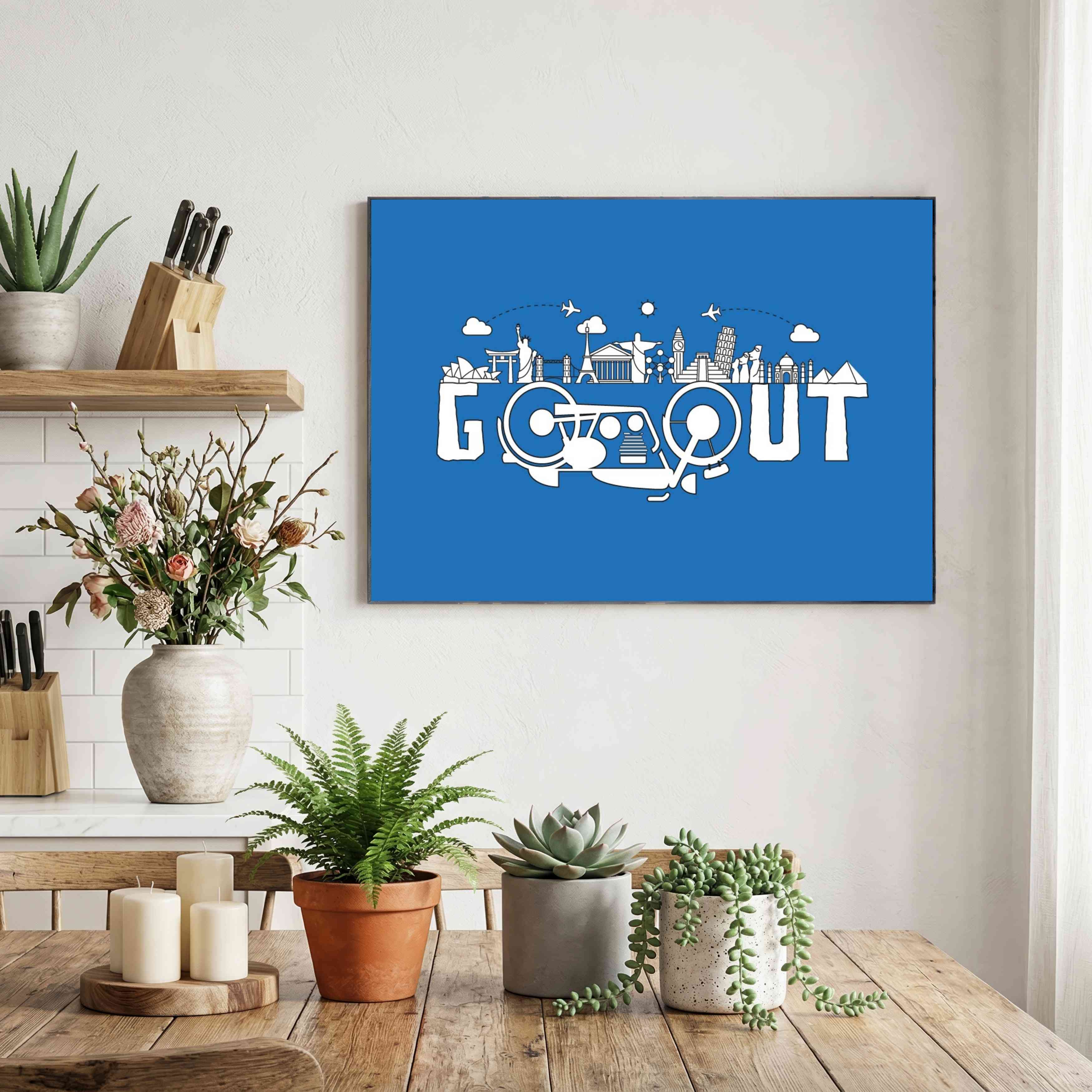 "Go Out" World Travel Landmarks Poster | Horizontal Borderless Art Frame Poster Premium Wall Art Canvas by MeriDeewar