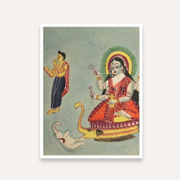 Goddess Ganga Kalighat Painting for Home | Spiritual Wall Art | Giclée Fine Art Print 4 :5 Vertical Premium Wall Art Canvas by MeriDeewar