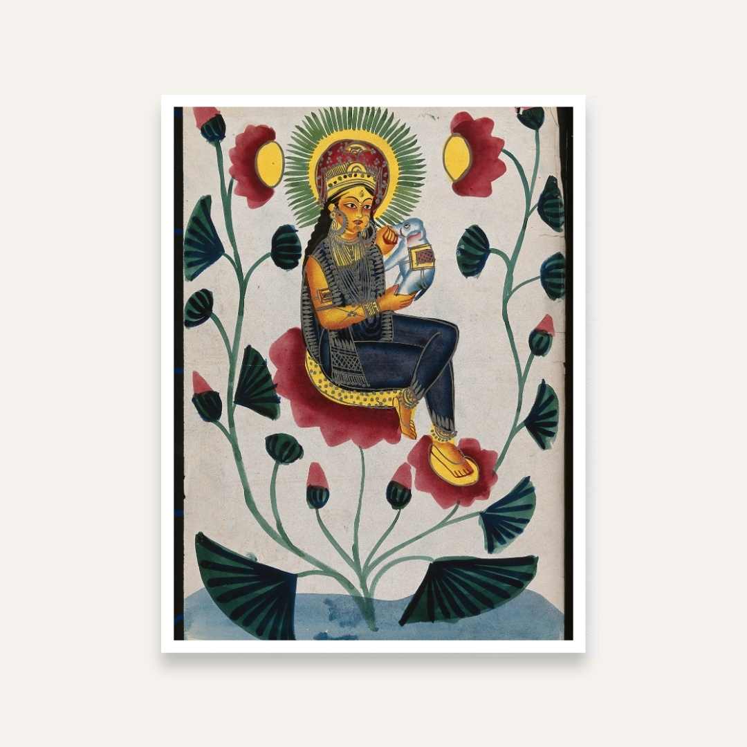 Goddess Parvati Kalighat Painting for Pooja Room & Living Room | Spiritual Wall Art India 3 : 4 Vertical Premium Wall Art Canvas by MeriDeewar