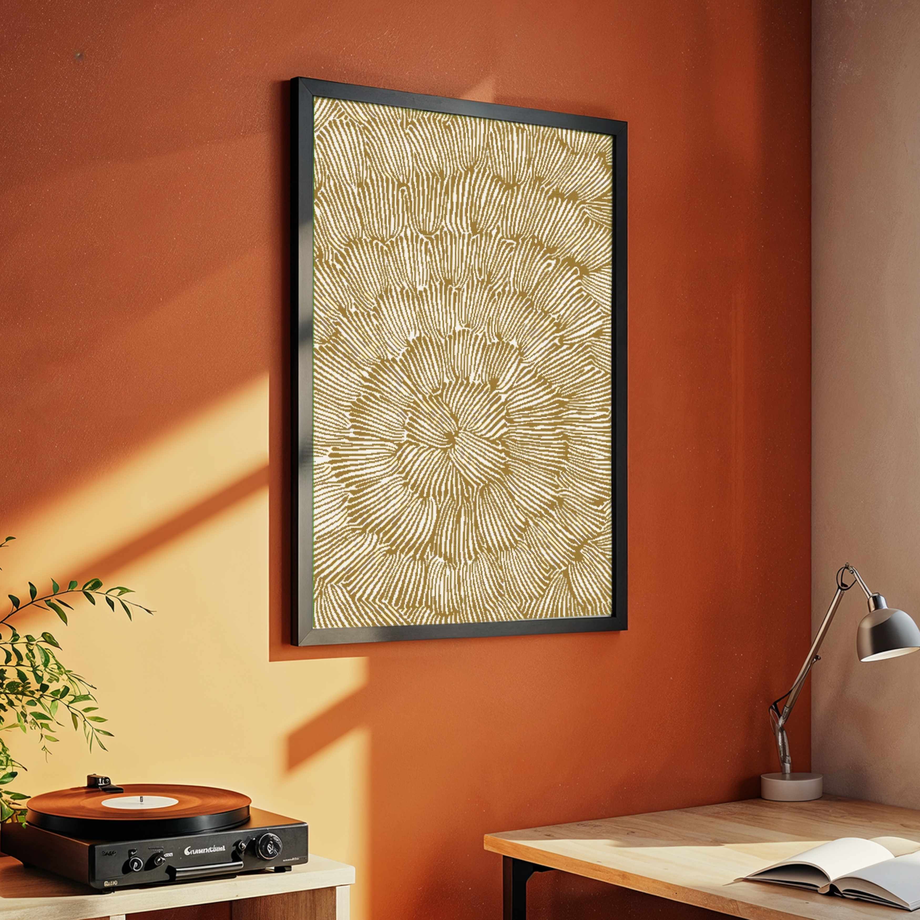 "Golden Abstract Bloom" Minimalist Texture Giclée Print | Fine Art Wall Art 2 : 3 Vertical Premium Wall Art Canvas by MeriDeewar