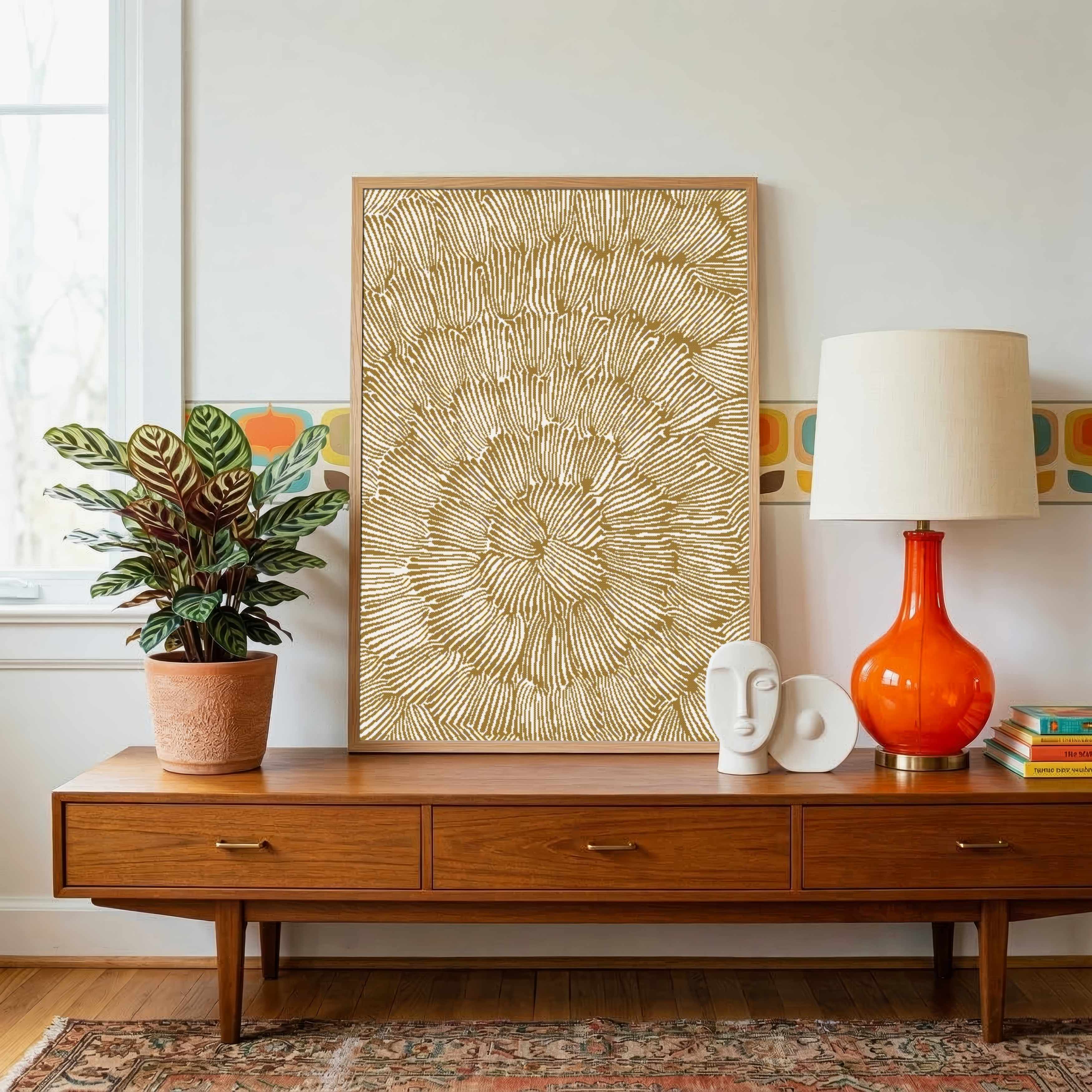 "Golden Abstract Bloom" Minimalist Texture Giclée Print | Fine Art Wall Art 2 : 3 Vertical Premium Wall Art Canvas by MeriDeewar