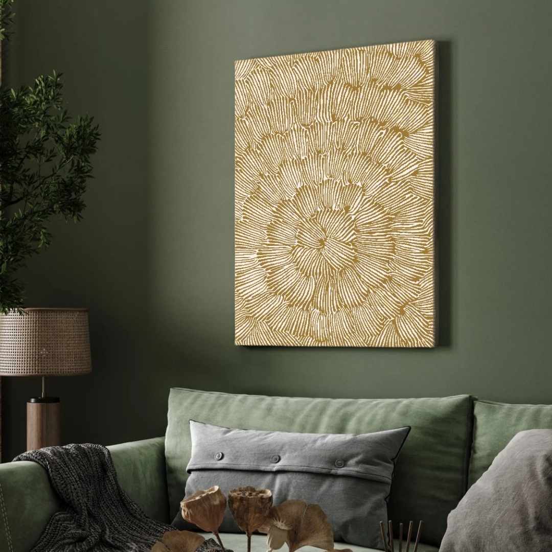 "Golden Abstract Bloom" Minimalist Texture Giclée Print | Fine Art Wall Art 2 : 3 Vertical Premium Wall Art Canvas by MeriDeewar