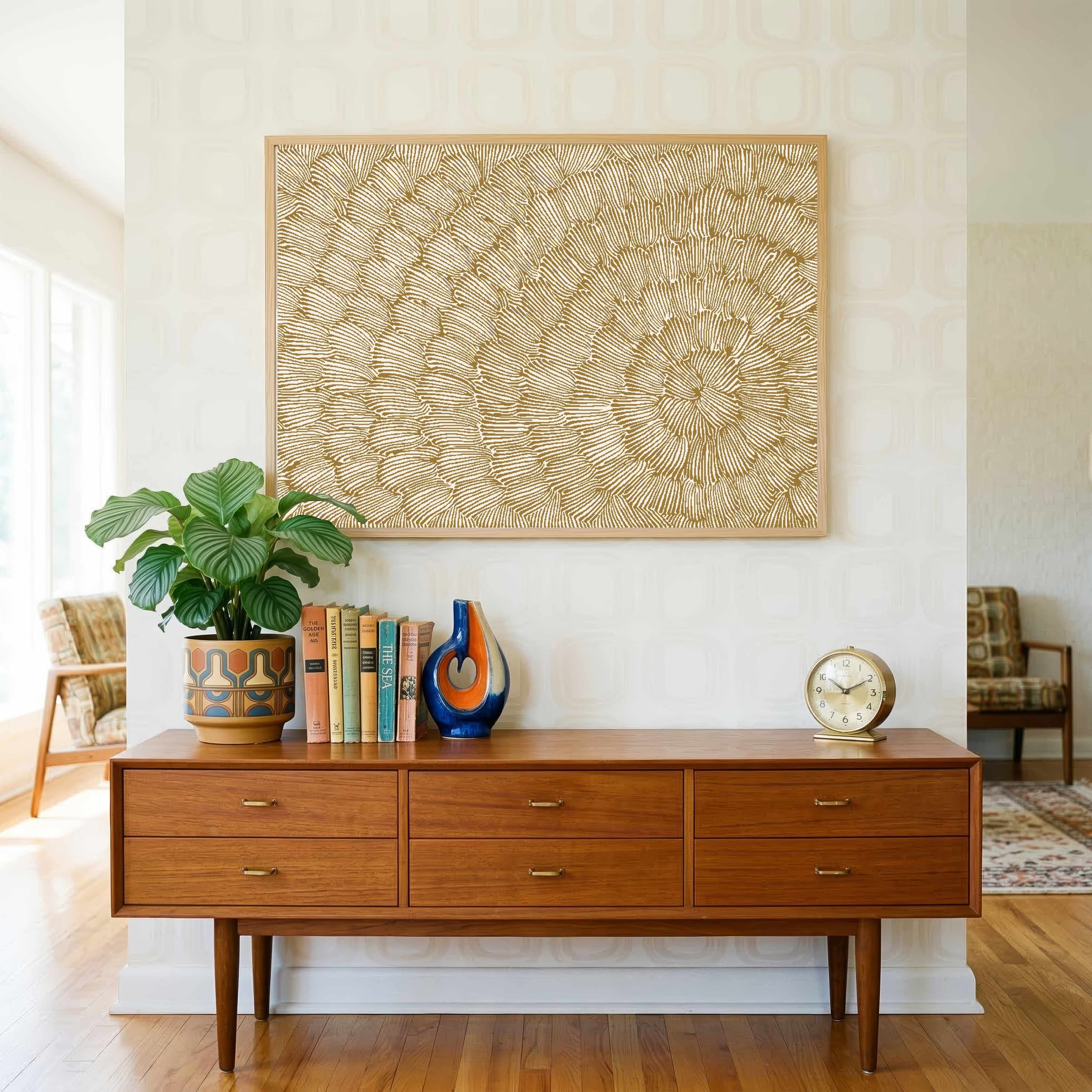 "Golden Abstract Bloom" Minimalist Texture Giclée Print | Fine Art Wall Art 3 : 2 Horizontal Premium Wall Art Canvas by MeriDeewar