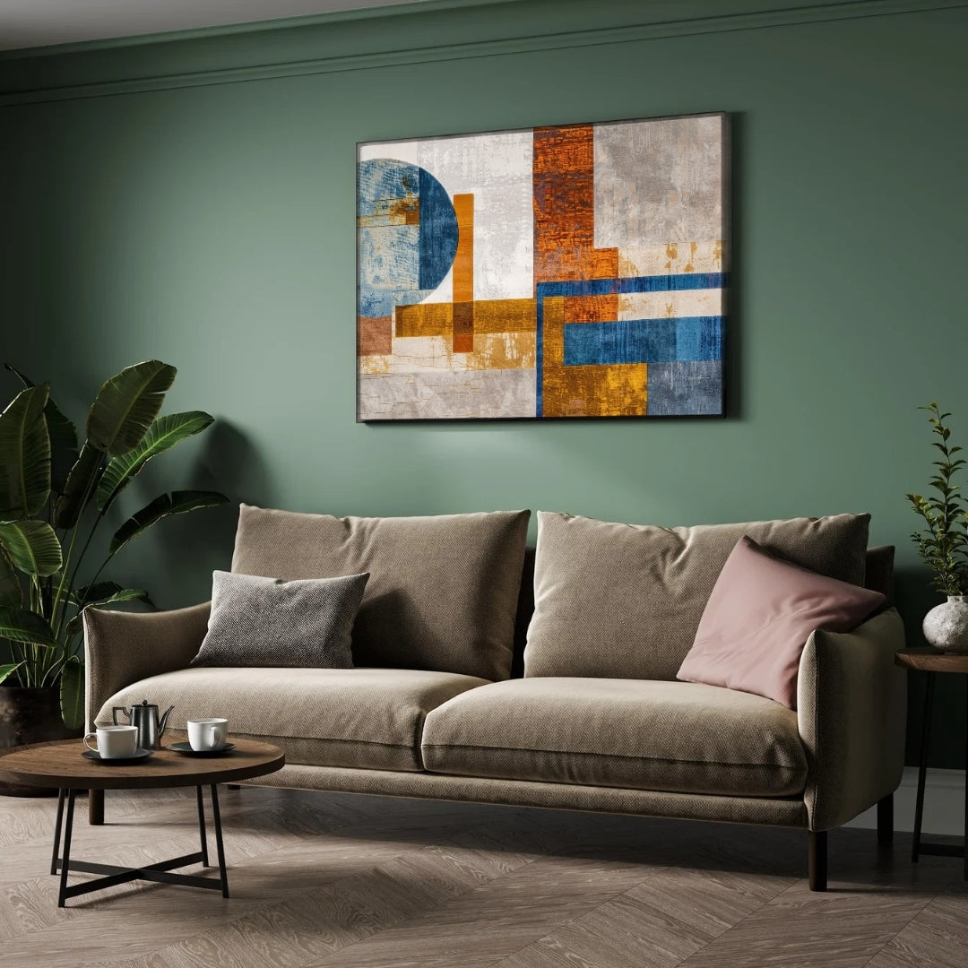 Golden Axis – Modern Geometric Abstract Wall Art Print 2 : 3 Horizontal Premium Wall Art Canvas by MeriDeewar