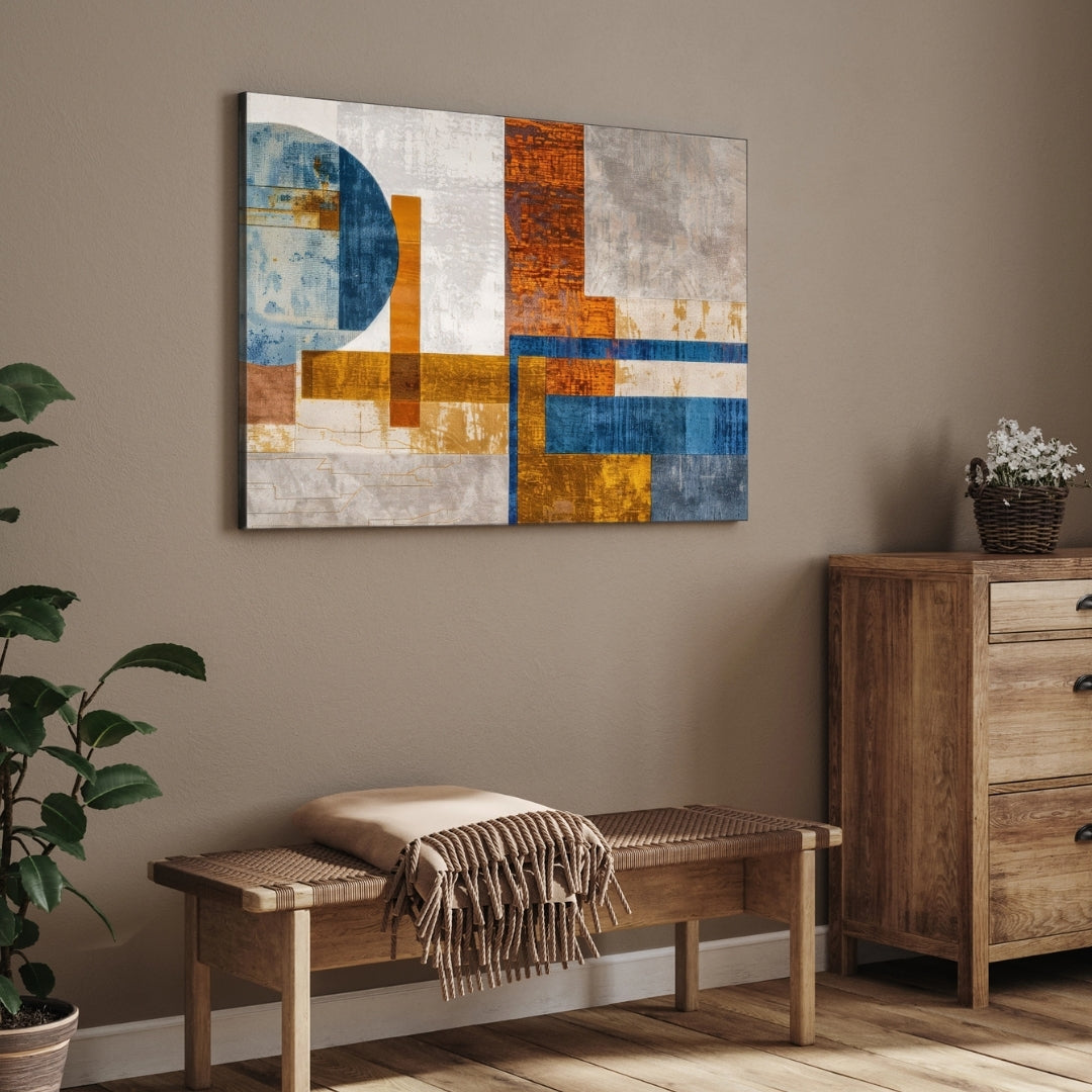 Golden Axis – Modern Geometric Abstract Wall Art Print 2 : 3 Horizontal Premium Wall Art Canvas by MeriDeewar