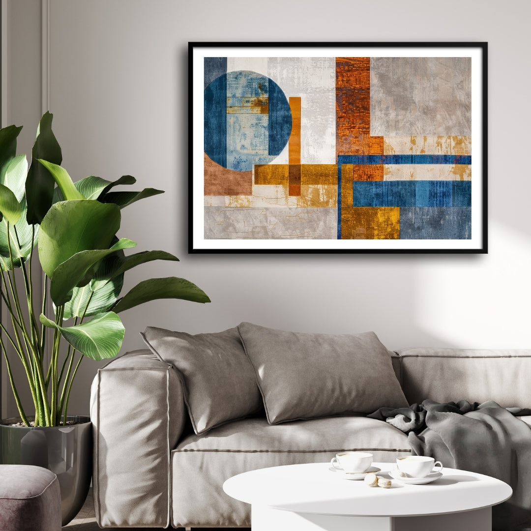 Golden Axis – Modern Geometric Abstract Wall Art Print 2 : 3 Horizontal Premium Wall Art Canvas by MeriDeewar