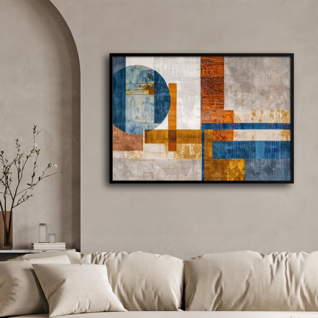 Golden Axis – Modern Geometric Abstract Wall Art Print 2 : 3 Horizontal Premium Wall Art Canvas by MeriDeewar