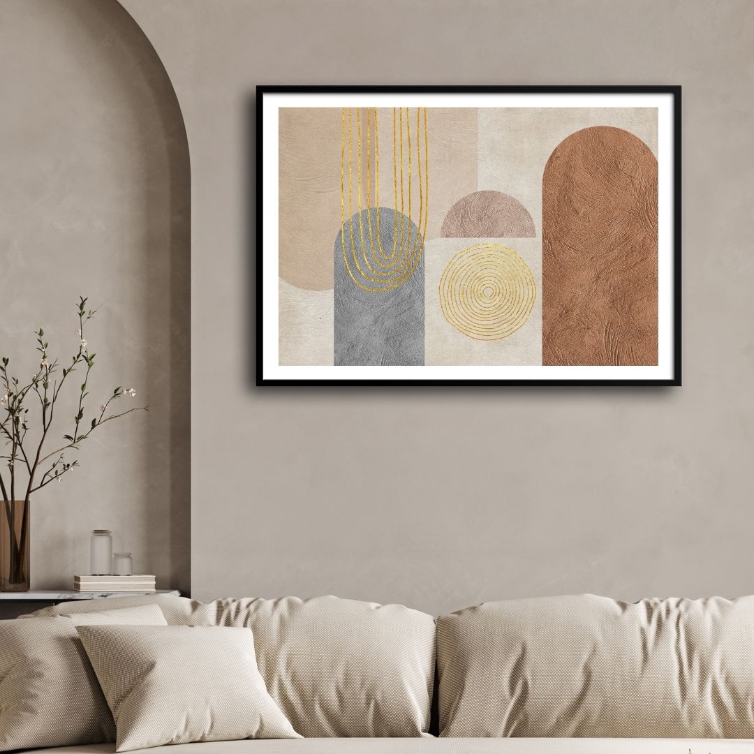 Golden Balance – Modern Geometric Abstract Wall Art Print 2 : 3 Horizontal Premium Wall Art Canvas by MeriDeewar