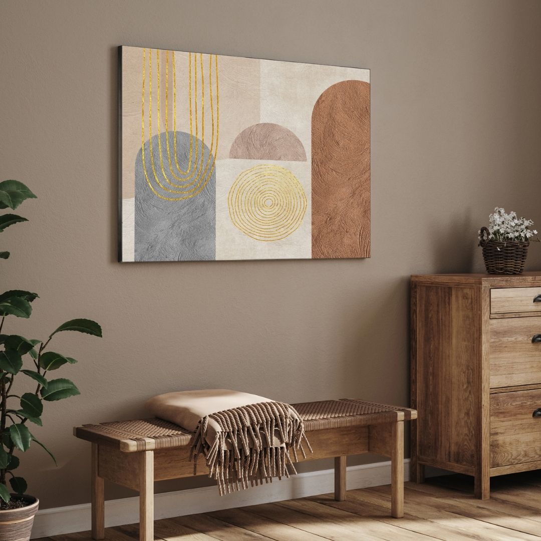 Golden Balance – Modern Geometric Abstract Wall Art Print 2 : 3 Horizontal Premium Wall Art Canvas by MeriDeewar