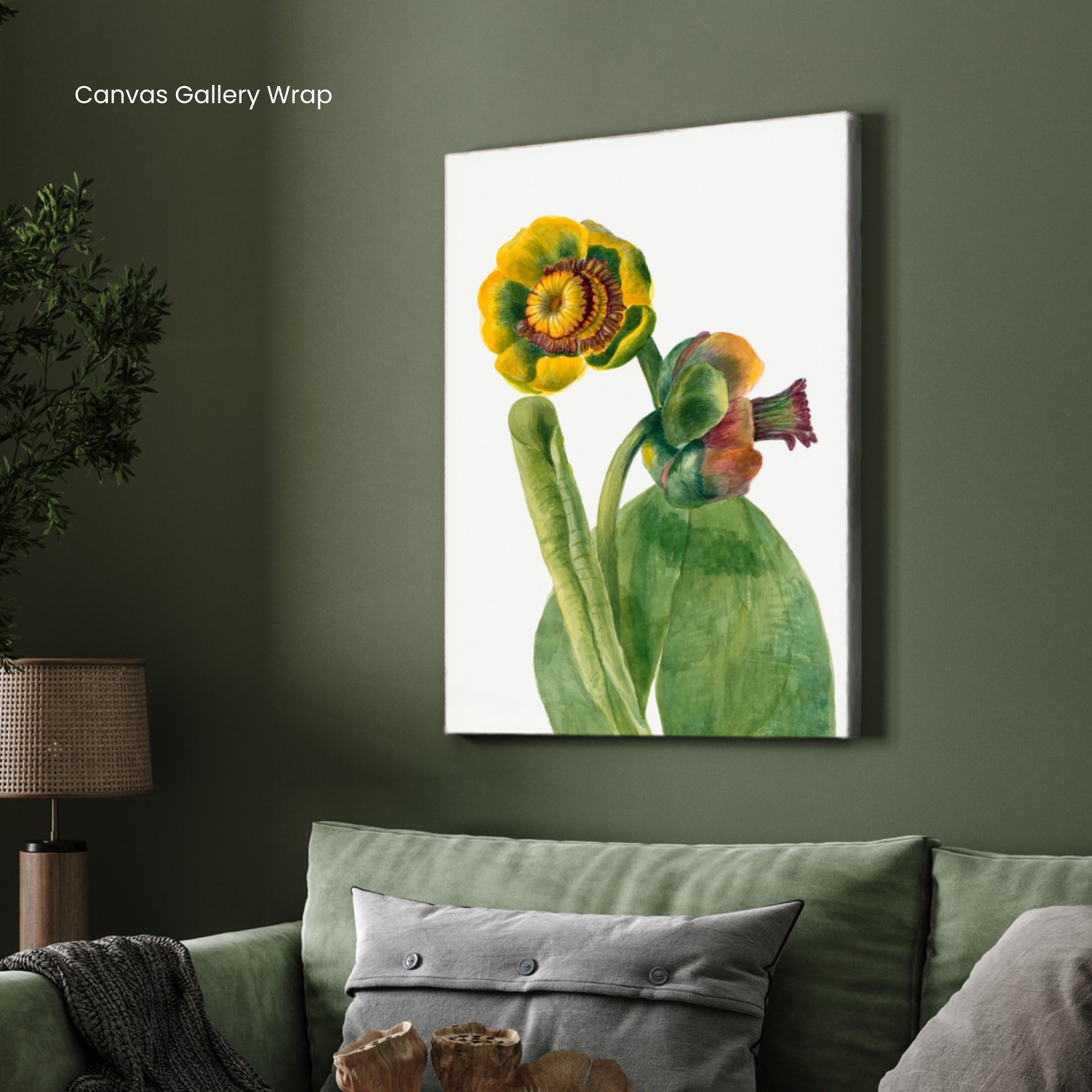Golden Bloom – Botanical Flower Canvas Art Print 2 : 3 Vertical Premium Wall Art Canvas by MeriDeewar