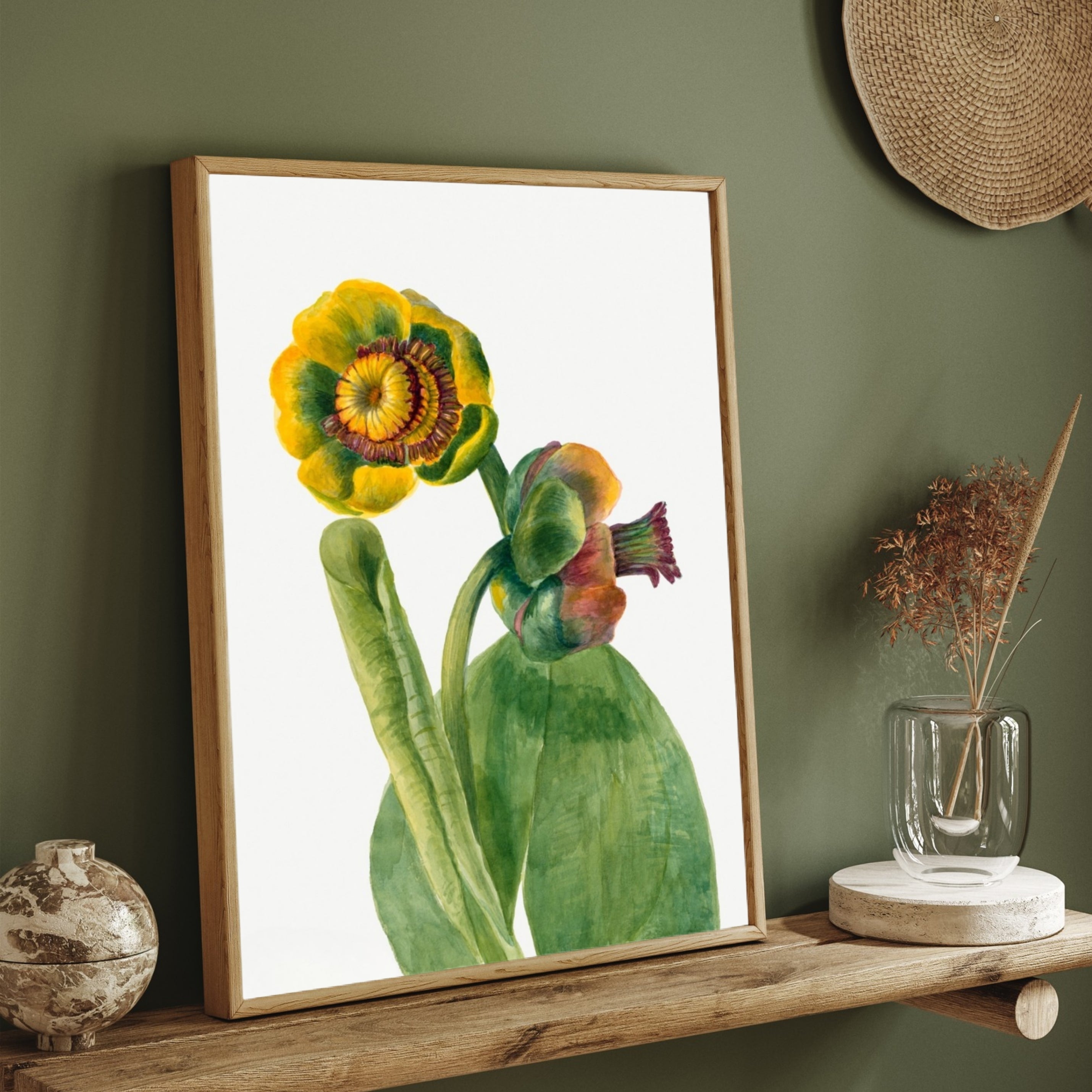 Golden Bloom – Botanical Flower Canvas Art Print 2 : 3 Vertical Premium Wall Art Canvas by MeriDeewar