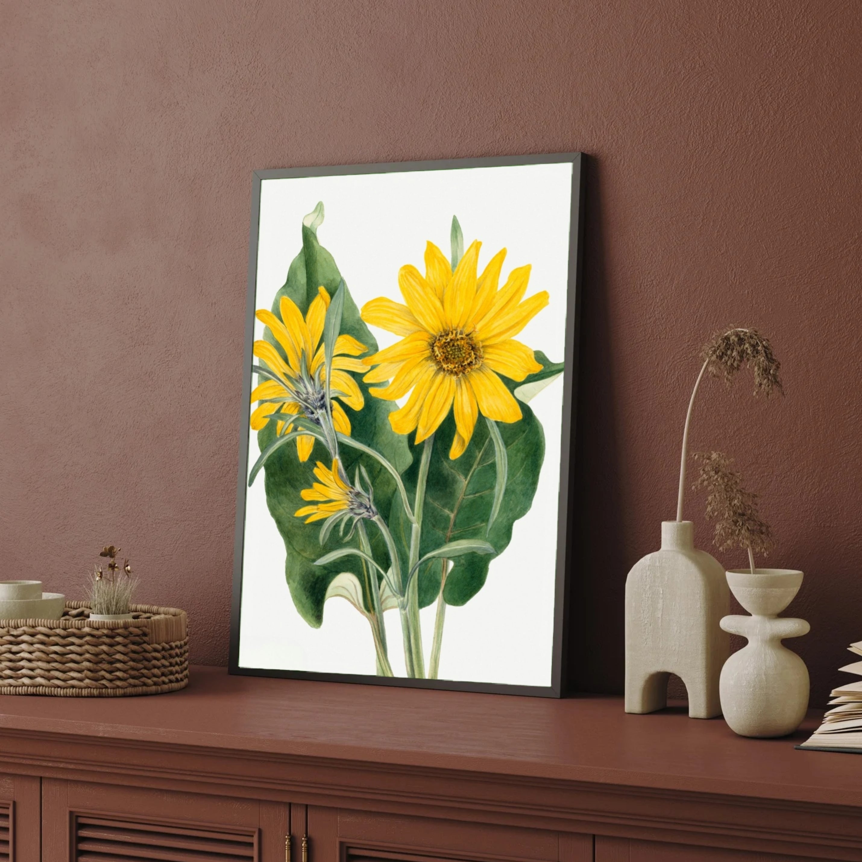 Golden Bloom – Bright Botanical Wall Art Print 2 : 3 Vertical Premium Wall Art Canvas by MeriDeewar