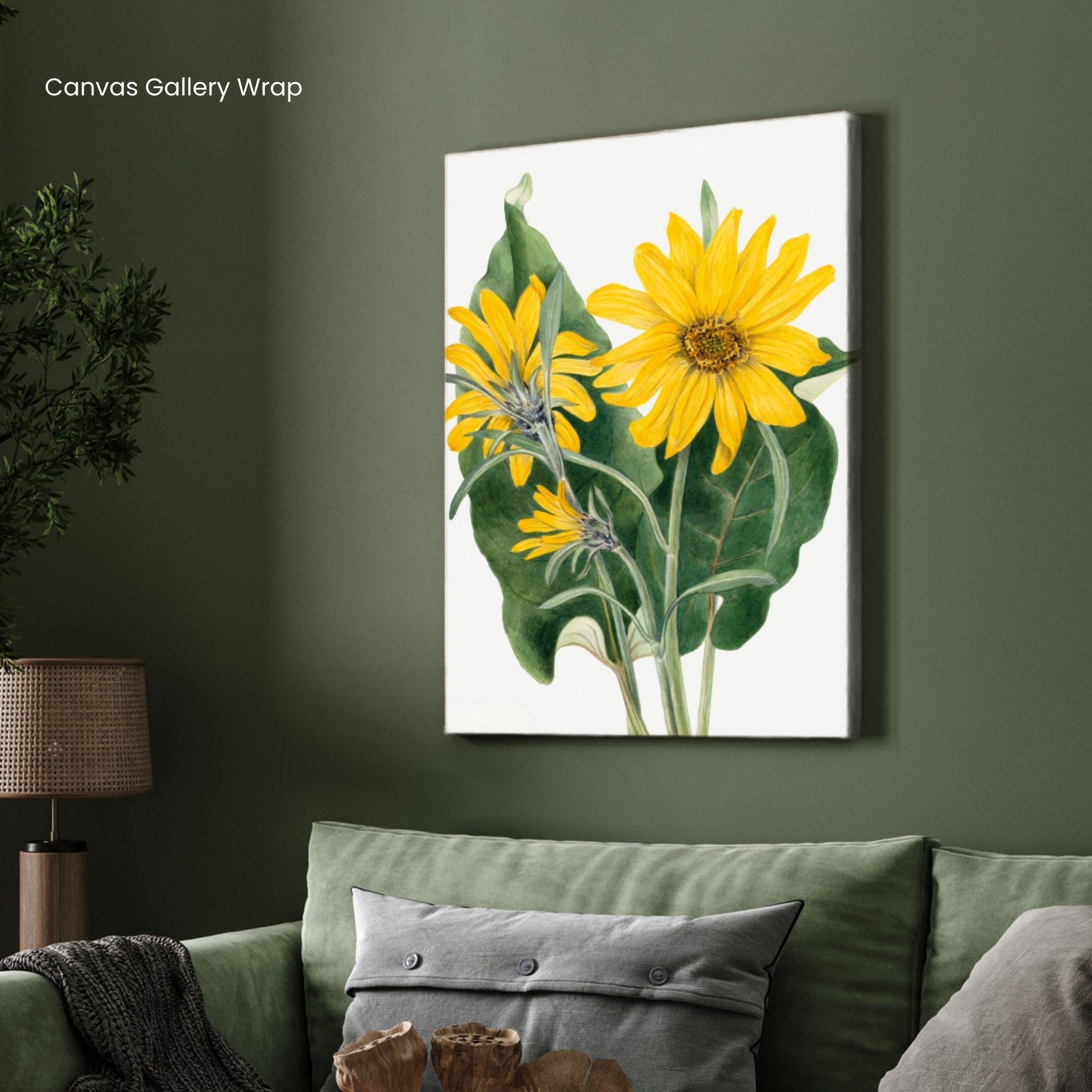Golden Bloom – Bright Botanical Wall Art Print 2 : 3 Vertical Premium Wall Art Canvas by MeriDeewar