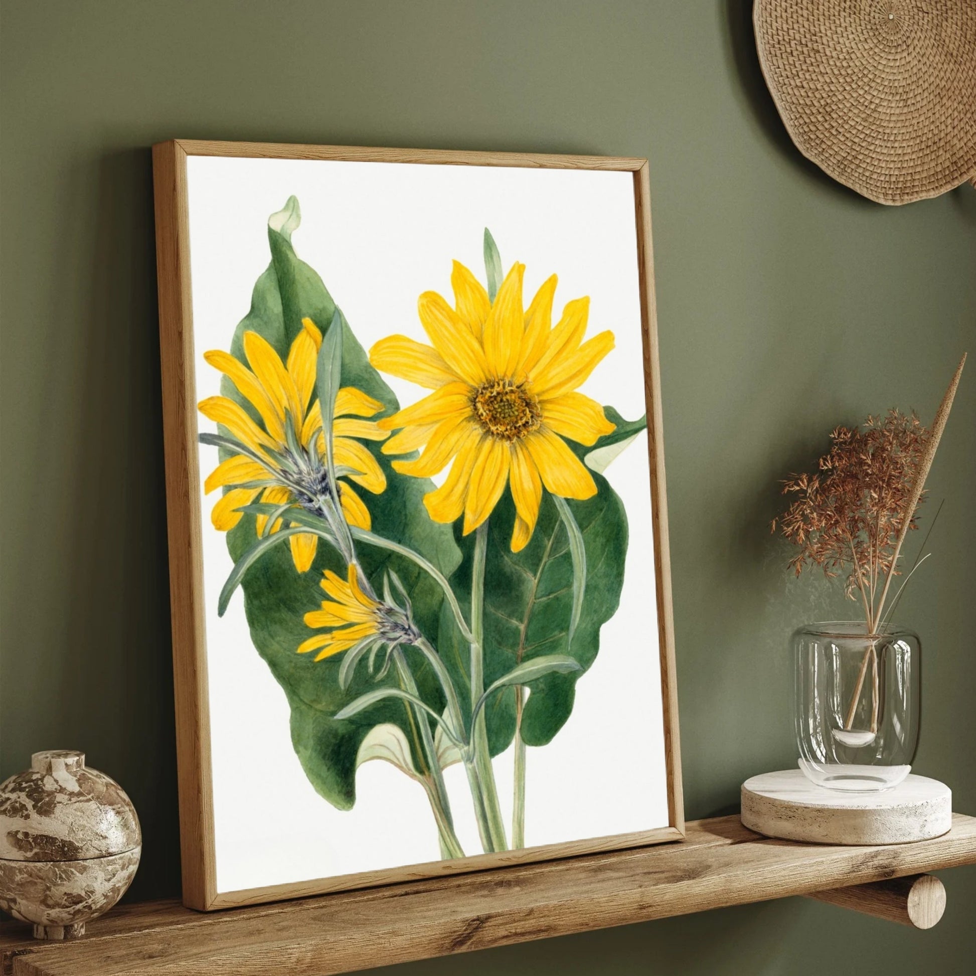Golden Bloom – Bright Botanical Wall Art Print 2 : 3 Vertical Premium Wall Art Canvas by MeriDeewar